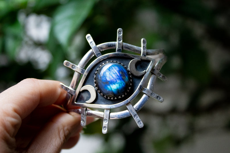 Evil Eye Labradorite Cuff Bracelet, AB-6884