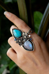 Artisan's Embrace: Moonstone & Turquoise Ring, AR-7183