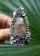 Golden Rutilated Quartz & Garnet Ring, AR-7195