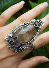 Golden Rutilated Quartz & Garnet Ring, AR-7195