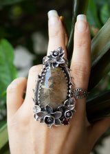 Golden Rutilated Quartz & Garnet Ring, AR-7195