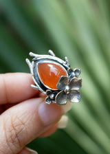 Floral Essence: Dainty Carnelian Gemstone Ring, AR-7023