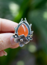 Floral Essence: Dainty Carnelian Gemstone Ring, AR-7023