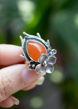 Floral Essence: Dainty Carnelian Gemstone Ring, AR-7023
