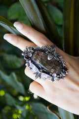 Midnight Bloom: Black Rutile Ring, AR- 7406