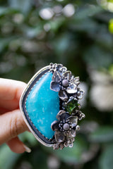 Blossom of Serenity: Smithsonite & Green Tourmaline Ring, AR-7428