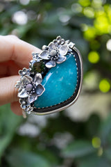 Blossom of Serenity: Smithsonite & Green Tourmaline Ring, AR-7428