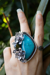 Blossom of Serenity: Smithsonite & Green Tourmaline Ring, AR-7428