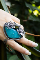 Blossom of Serenity: Smithsonite & Green Tourmaline Ring, AR-7428