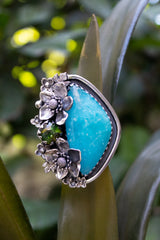 Blossom of Serenity: Smithsonite & Green Tourmaline Ring, AR-7428