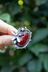 Fiery Blossom: Carnelian & Ethiopian Opal Ring, AR-7432