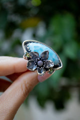 Ocean Blossom: Larimar & Peridot Ring, AR-7436
