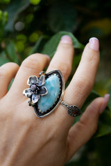 Ocean Blossom: Larimar & Peridot Ring, AR-7436
