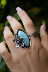 Ocean Blossom: Larimar & Peridot Ring, AR-7436