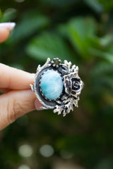 Ocean Rose: Larimar & Peridot Ring, AR- 7438