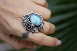 Ocean Rose: Larimar & Peridot Ring, AR- 7438