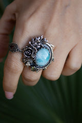 Ocean Rose: Larimar & Peridot Ring, AR- 7438