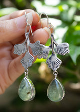 Prehnite Ginkgo Leaf Earrings AE-7034