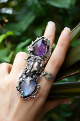 Moonlit Muse — Amethyst & Moonstone Goddess Ring, AR- 7482