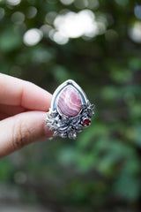 Petal & Pulse: Rhodochrosite Garnet Ring, AR-7543