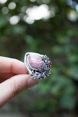 Petal & Pulse: Rhodochrosite Garnet Ring, AR-7543