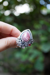 Petal & Pulse: Rhodochrosite Garnet Ring, AR-7543