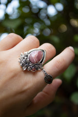 Petal & Pulse: Rhodochrosite Garnet Ring, AR-7543