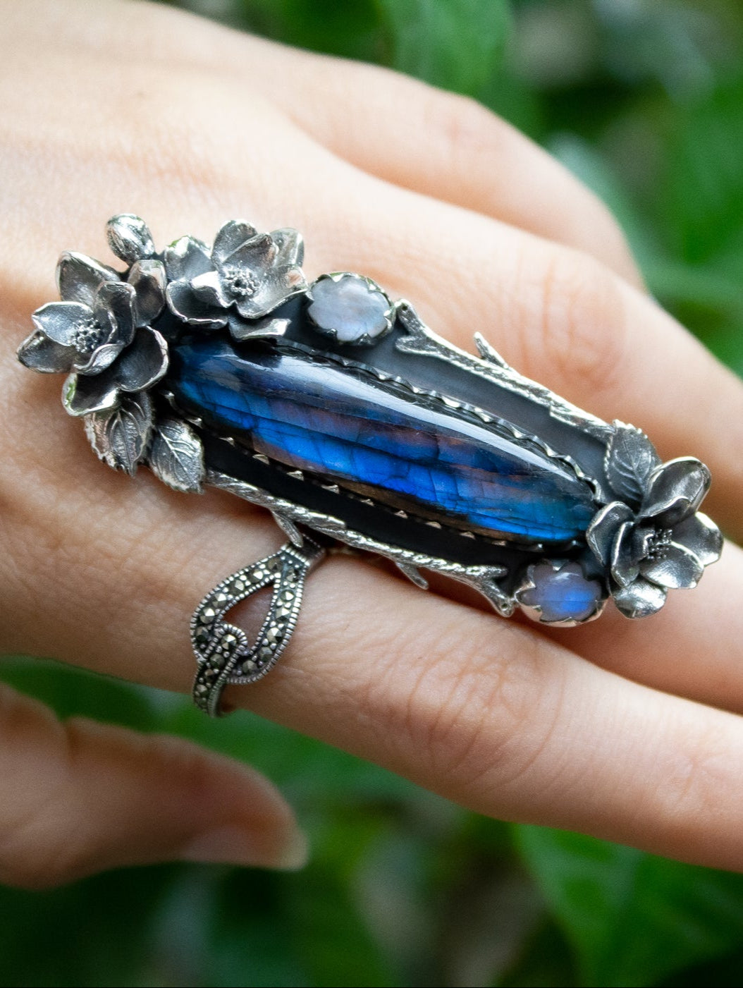 Lunar Garden: Labradorite & Moonstone Ring, AR-7047