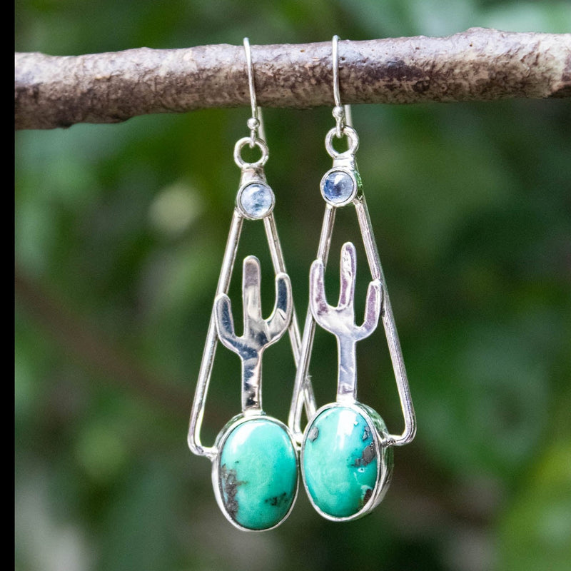 Arizona Turquoise Earrings, Cactus Earrings, AE-6830
