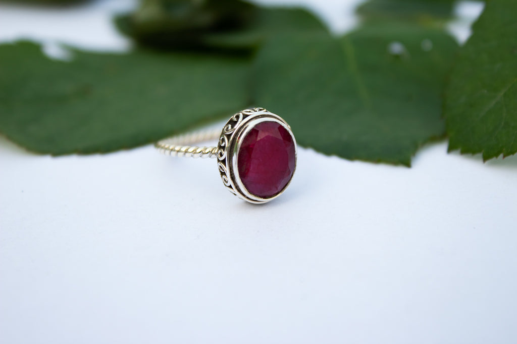 Boho Ruby 925 Solid Sterling Silver Ring Gift for Women