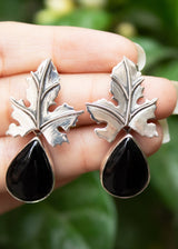 Boucles d'Oreilles Feuille de Chêne Onyx Noir AE-6648