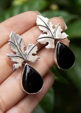 Boucles d'Oreilles Feuille de Chêne Onyx Noir AE-6648