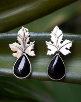 Boucles d'Oreilles Feuille de Chêne Onyx Noir AE-6648