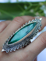 Bague en argent sterling avec pierres précieuses émeraude en forme de marquise, bague artisanale, AR-1135
