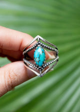 Marquise Shape Blue Copper Turquoise Stone Chevron Band Sterling Silver Ring, AR-2070 - Its Ambra