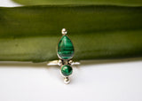 Bague malachite, bague en argent sterling malachite naturelle, bague double pierre AR-1224