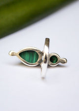 Bague malachite, bague en argent sterling malachite naturelle, bague double pierre AR-1224
