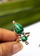 Bague malachite, bague en argent sterling malachite naturelle, bague double pierre AR-1224