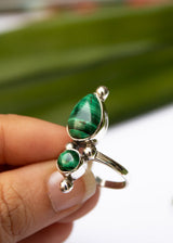 Bague malachite, bague en argent sterling malachite naturelle, bague double pierre AR-1224