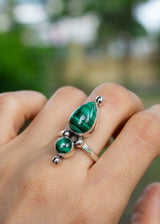 Bague malachite, bague en argent sterling malachite naturelle, bague double pierre AR-1224