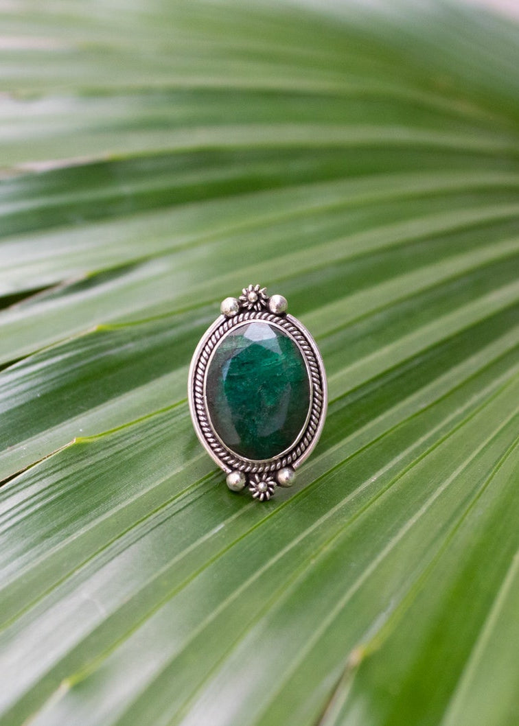 Bague émeraude, argent sterling, pierre précieuse verte, pierre de naissance de mai, SKU 6241
