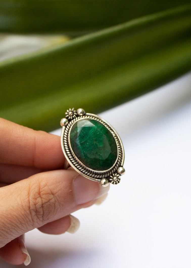 Bague émeraude, argent sterling, pierre précieuse verte, pierre de naissance de mai, SKU 6241