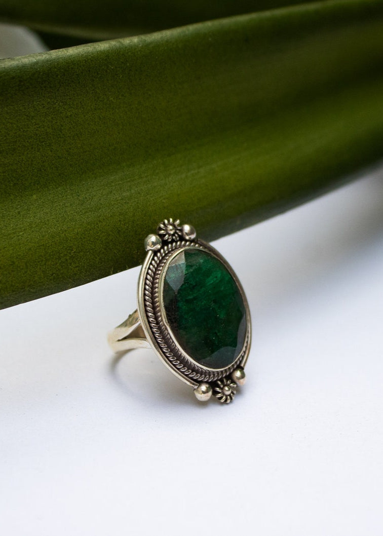 Bague émeraude, argent sterling, pierre précieuse verte, pierre de naissance de mai, SKU 6241