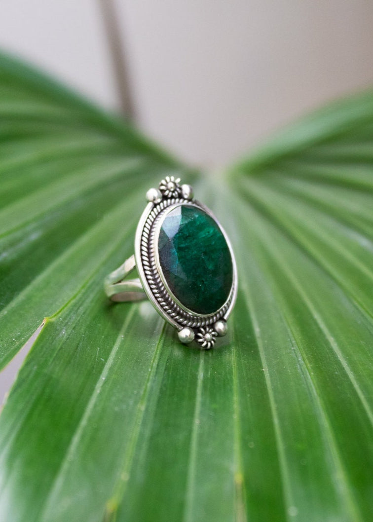 Bague émeraude, argent sterling, pierre précieuse verte, pierre de naissance de mai, SKU 6241