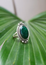 Bague émeraude, argent sterling, pierre précieuse verte, pierre de naissance de mai, SKU 6241