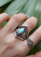 Anneau de larimar, anneau de bande de chevron, SKU 6258
