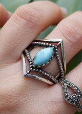 Anneau de larimar, anneau de bande de chevron, SKU 6258