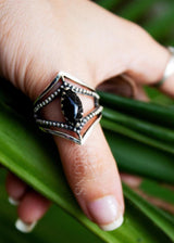 Bague en onyx noir Bague en argent sterling avec pierres précieuses en forme de marquise, SKU 6136