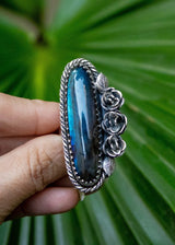 Anneau de Labradorite, anneau bleu d'argent sterling de Labradorite de flash, SKU 6254