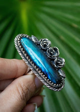 Anneau de Labradorite, anneau bleu d'argent sterling de Labradorite de flash, SKU 6254